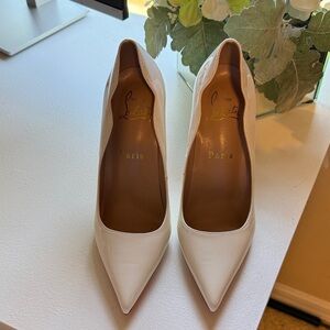 Christian Louboutin Ivory Patent Pointed-Toe Pumps